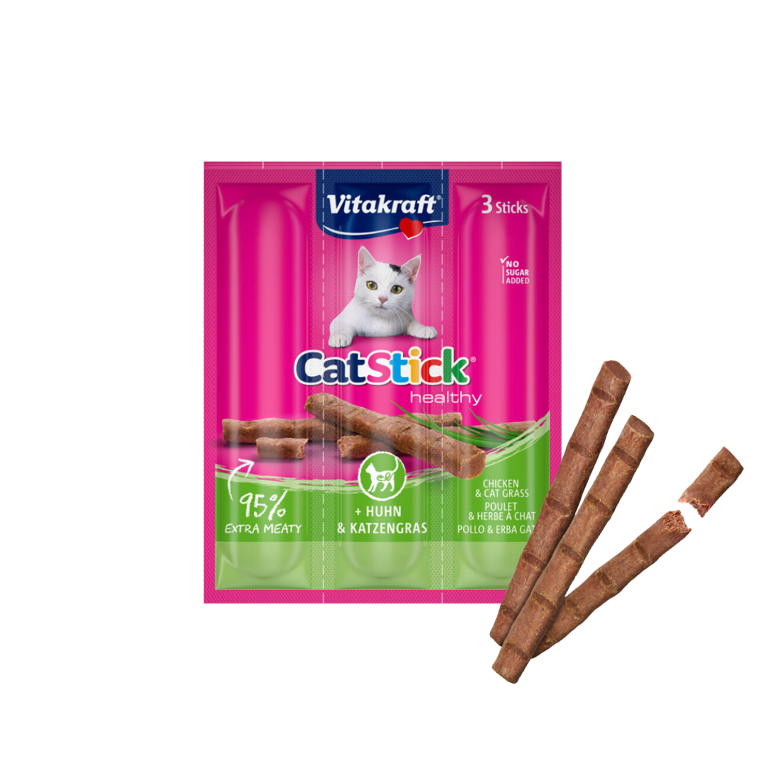 Vitakraft CatStick Healthy – Chicken & Cat Grass (3 x 6g Sticks